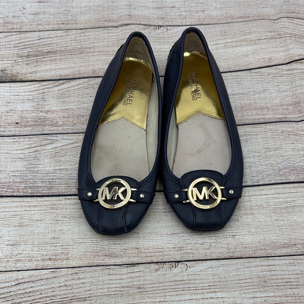 Michael Kors Navy Flats with Gold Logo